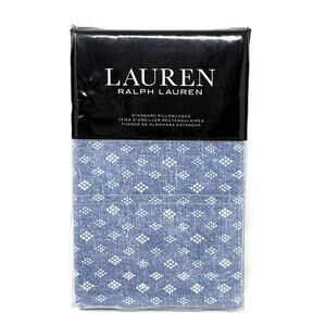 Ralph Lauren Gavin Diamond Standard Pillowcases Set Of 2 Cotton Denim Blue Pair
